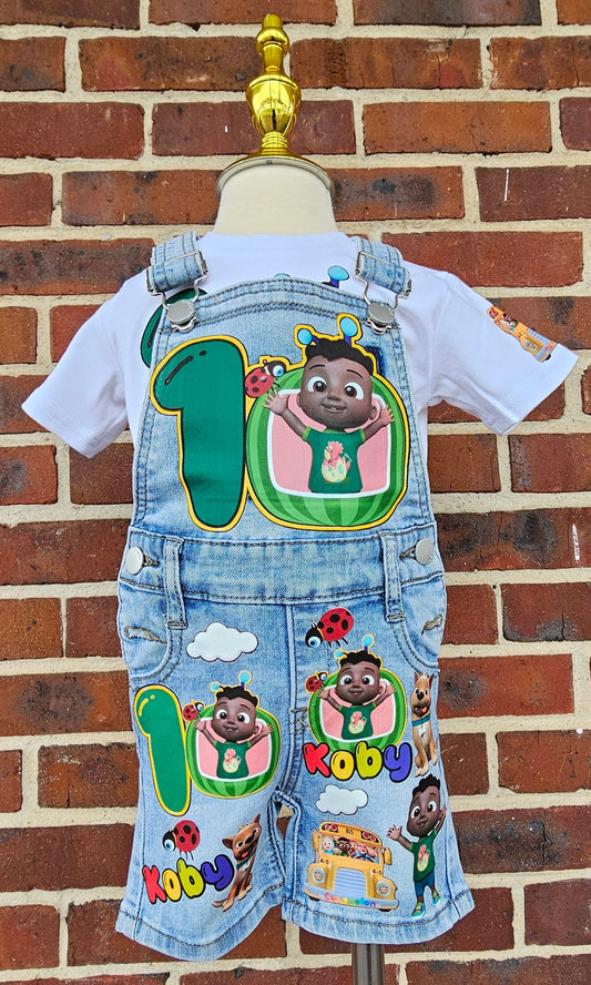 Personalized Cocomelon Birthday Overall Set for Boys | Custom JJ 1st Birthday Denim Overalls | Handmade Birthday Outfit for Toddler Boys