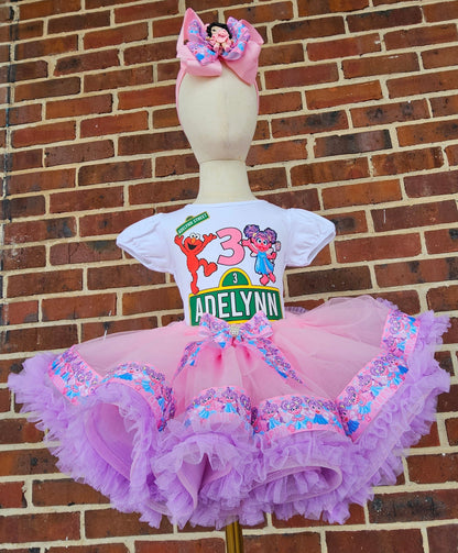 Personalized Sesame Street Abby Cadabby & Elmo Birthday Tutu Outfit | Custom 3rd Birthday Outfit for Girls | Handmade Birthday Shirt & Tutu Set