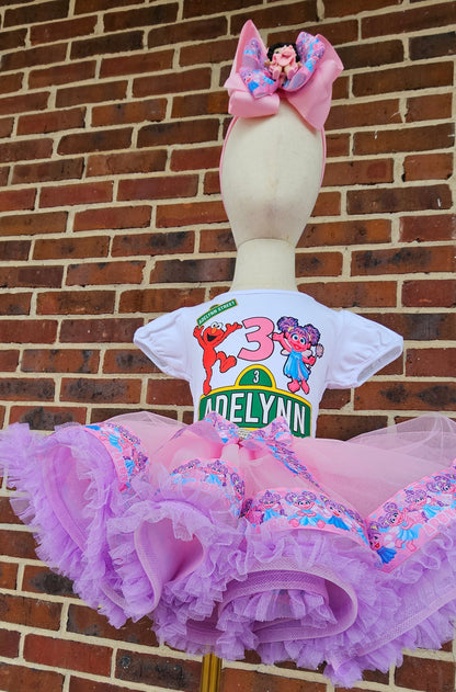 Personalized Sesame Street Abby Cadabby & Elmo Birthday Tutu Outfit | Custom 3rd Birthday Outfit for Girls | Handmade Birthday Shirt & Tutu Set