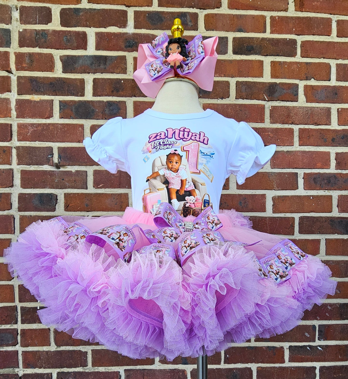 Custom First Birthday Tutu Outfit for Girls | Personalized Pink Airplane Birthday Outfit | Photo Birthday Shirt & Ruffle Tutu Set