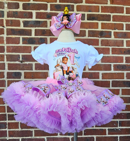 Custom First Birthday Tutu Outfit for Girls | Personalized Pink Airplane Birthday Outfit | Photo Birthday Shirt & Ruffle Tutu Set