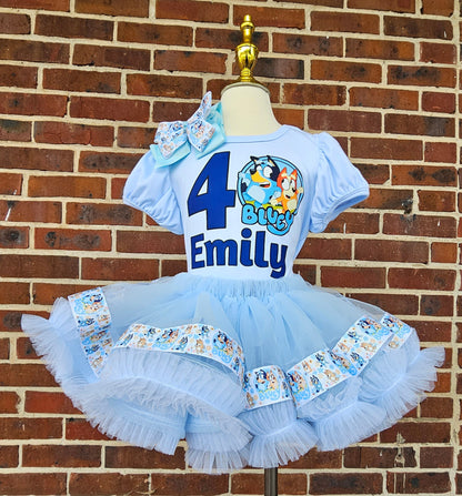 Bluey Birthday Outfit for Girl, Personalized Bluey Tutu Dress, Toddler Birthday Tutu Set, Custom Bluey Dog Birthday Outfit