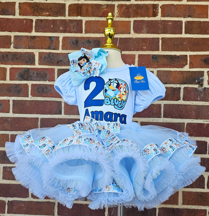 Bluey Birthday Outfit for Girl, Personalized Bluey Tutu Dress, Toddler Birthday Tutu Set, Custom Bluey Dog Birthday Outfit